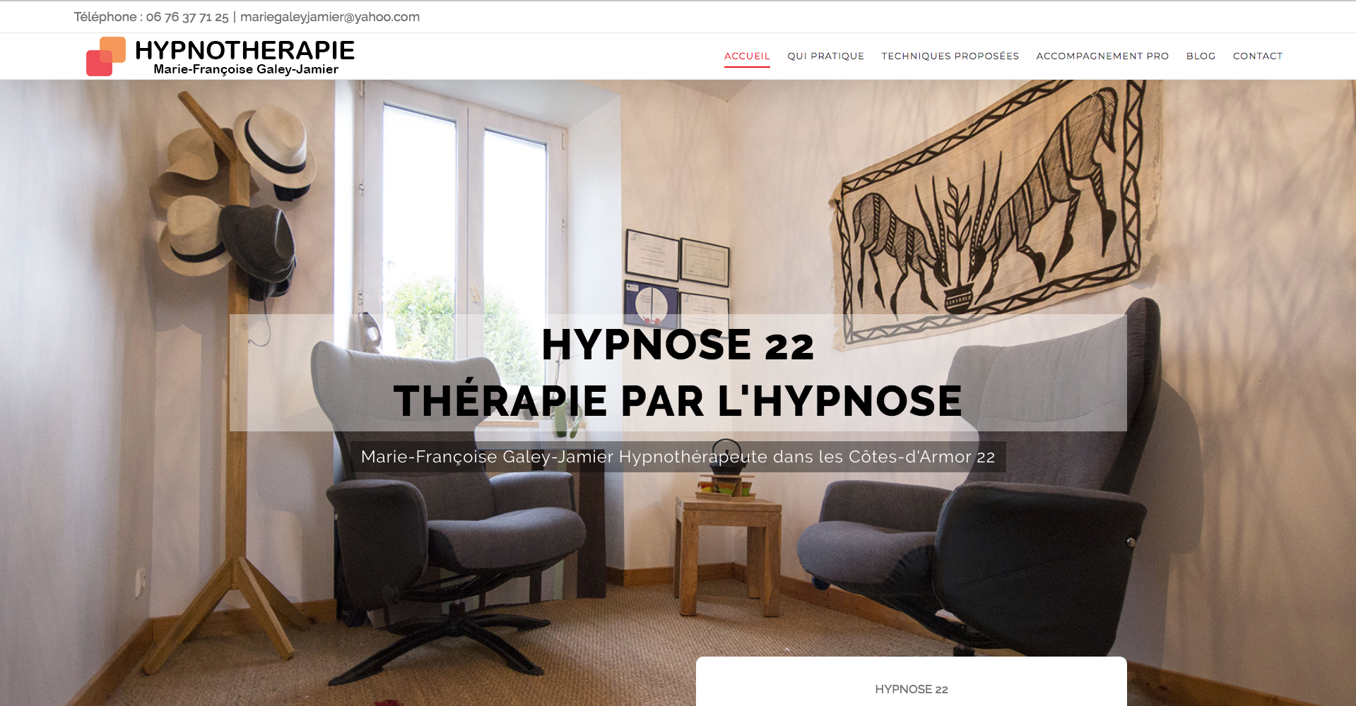 Ecran du site Internet Hypnose 22